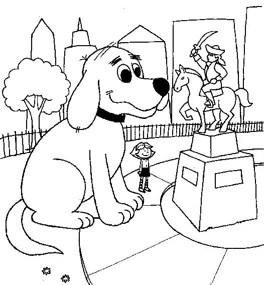 coloriage clifford et emilie regardent la statue